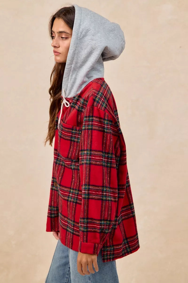 BiBi Brushed Plaid Hooded Jacket