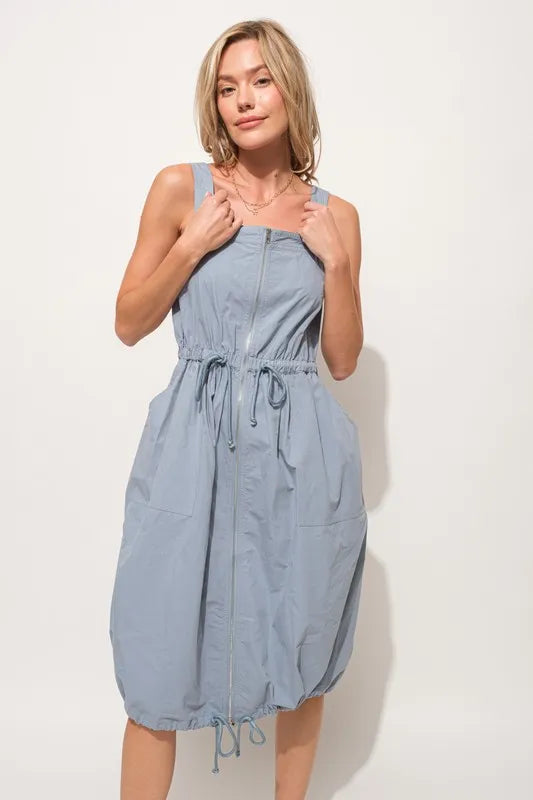 And The Why Front Zipper Overall Dress with String Details