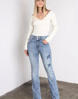 Artemis Vintage | Star Patch DTF Print Double Waist Bootcut Jeans - My Pampered Life Seattle