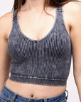 Zenana Washed Ribbed Cropped V-Neck Tank Top