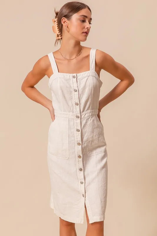 SO ME Button Down Pocket Front Pinafore Dress