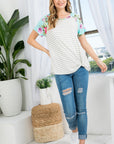 e Luna PLUS Floral Striped Mixed Top