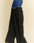 Davi & Dani Denim Patchwork Wide Leg Pants with Cargo Pockets