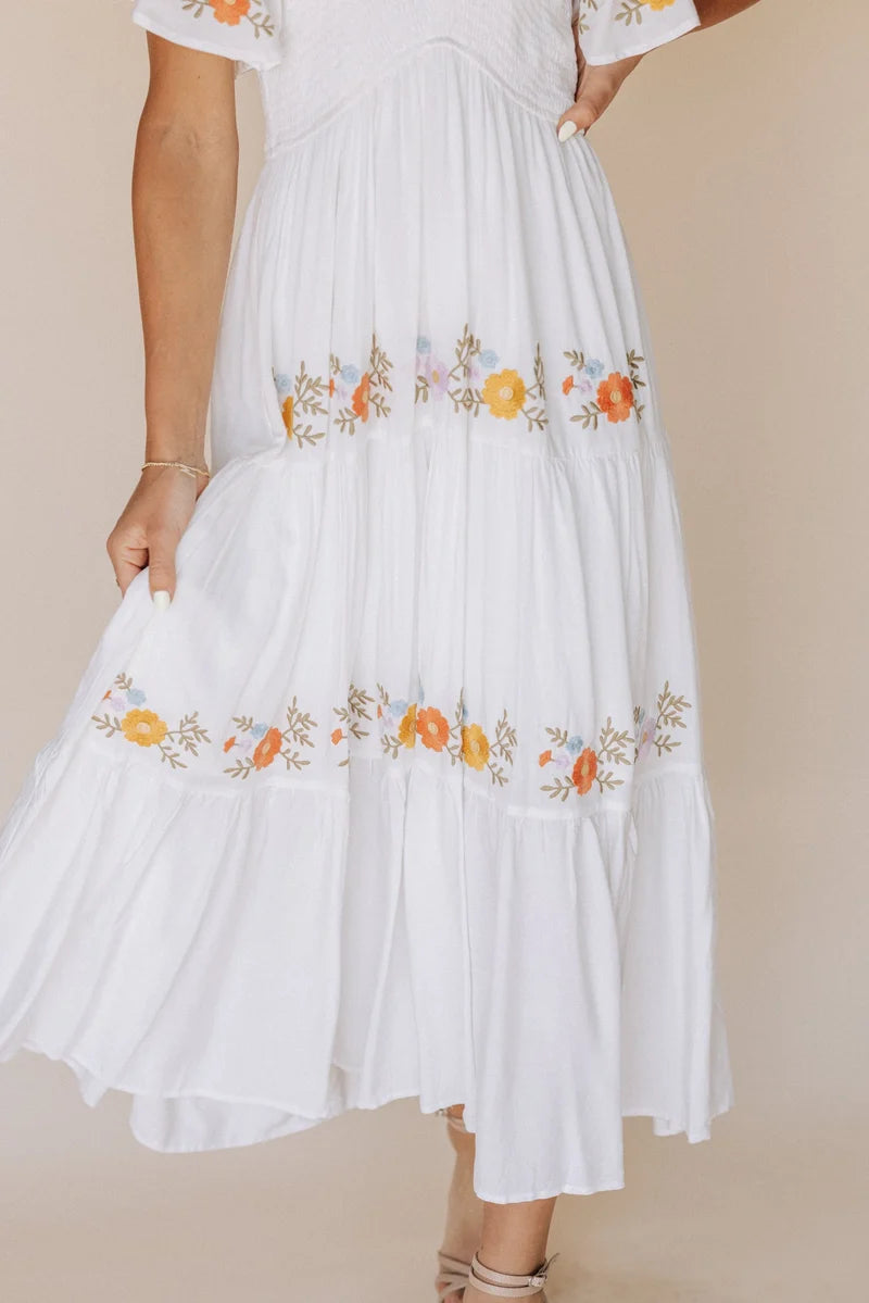 Sicily Embroidered Midi Dress  - Sz Large Only