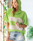 First Love Color Block Short Sleeve Hooded Top