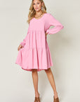 Double Take Full Size V-Neck Balloon Sleeve Tiered Dress with Pockets