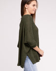 Zenana 3/4 Sleeve V-Neck Hi-Low Hem Jacquard Sweater