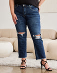 RFM Crop Dylan Full Size Tummy Control Distressed High Waist Raw Hem Jeans