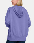 Zenana Half Snap Long Sleeve Hoodie with Kangaroo Pocket