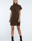 ZENANA Mock Neck Short Sleeve Sweater Dress with Pocket