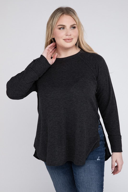 ZENANA Plus Melange Baby Waffle Long Sleeve Top