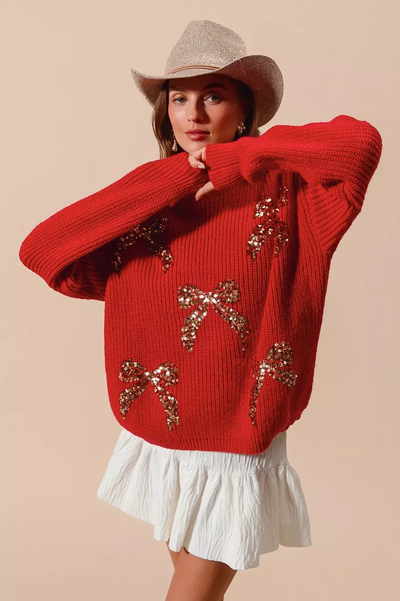 SO ME All Over Ribbon Sequins Christmas Holiday Sweater
