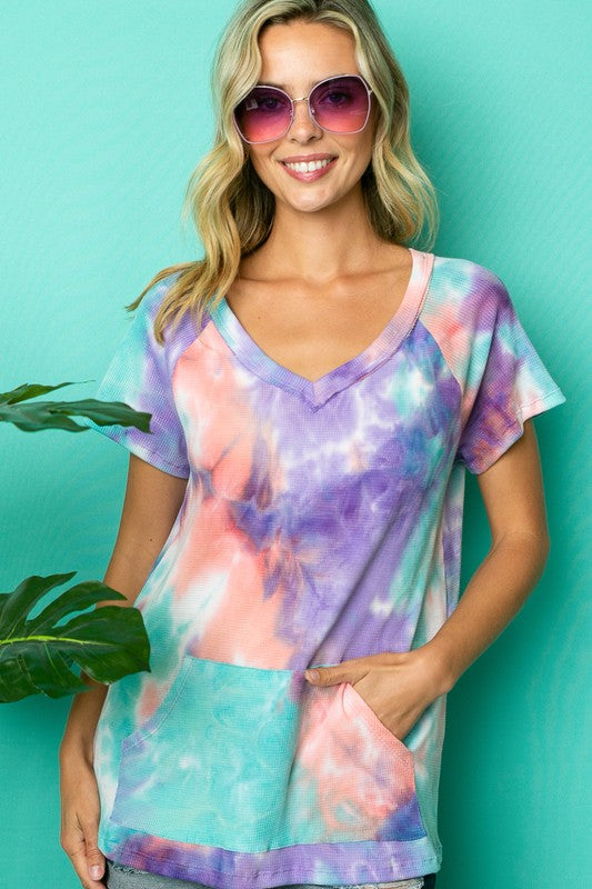 e Luna Tie Dye Thermal V-Neck Top