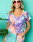 e Luna Tie Dye Thermal V-Neck Top