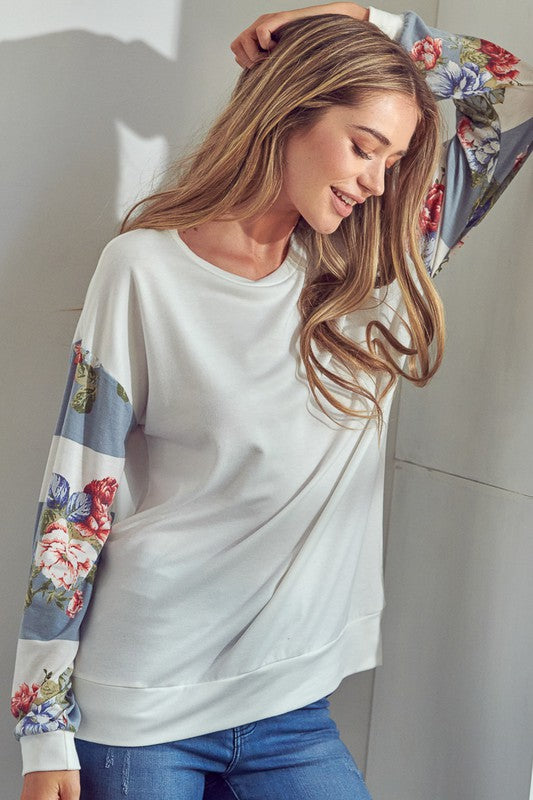 e Luna Solid Floral Mix Sweatshirt