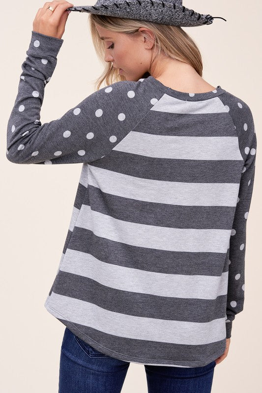 e Luna Dot Stripe Mixed Sweatshirt