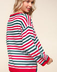 Haptics Full Size Striped Contrast Side Slit Knit Top