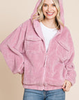 Culture Code Faux Fur Zip Up Hooded Jacket with Side Pockets