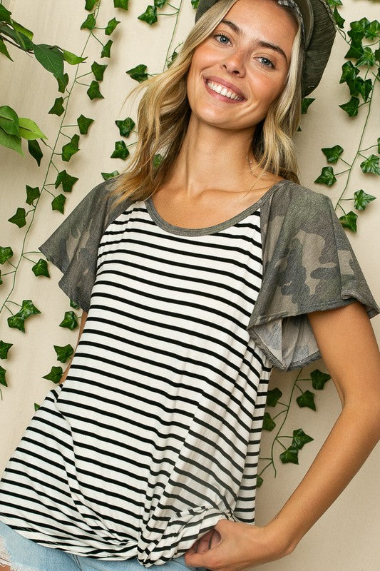 e Luna PLUS Striped Camo Twist Top