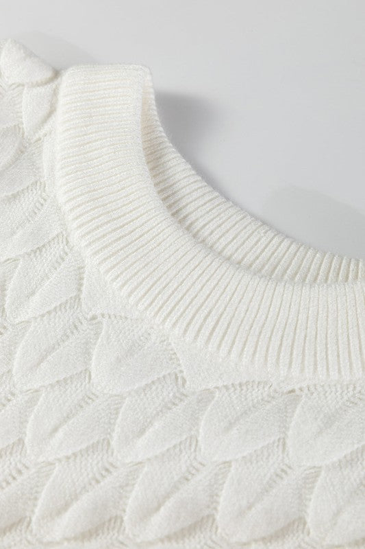 Fish Scale Textured Knit Short Sleeve Sweater