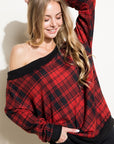 e Luna PLUS Plaid Off Shoulder Top