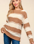 Haptics Striped Contrast Distressed Sweater