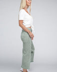 Zenana Acid Washed High Waist Frayed Hem Straight Pants