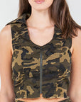 American Bazi Zip Up Camo Crop Denim Vest