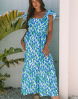 Floral Square Neck Ruffle Strap Maxi Dress