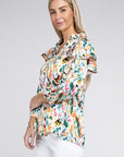 Multicolor Print Ruffle Blouse