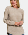 Zenana Chenille Waffle Round Neck Sweater