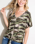 e Luna Camo V-Neck Button Down Top