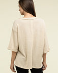 Zenana Brushed Waffle Exposed-Seam 3/4 Sleeve Top