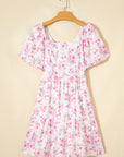 Floral Square Neck Bow Tie Back Mini Dress