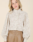 Lilou Stand Collar Floral Frill Blouse