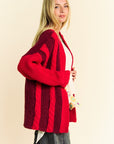 Davi & Dani Cable-Knit Color Block Open Front Cardigan