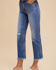 Annie Wear Distressed Raw Hem Straight Leg Cropped Jeans