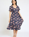 Floral Angel Sleeve Midi Dress