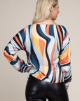 Colorblock Boat Neck Bishop Sleeve Blouse - Online Only