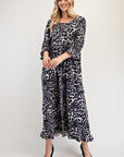 Celeste Full Size Leopard Round Neck Flounce Sleeve Dress