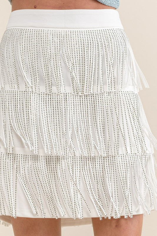 Sweet Generis Rhinestone Faux Suede Fringe Skirt