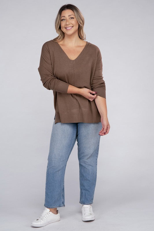 ZENANA Plus Garment Dyed Front Seam Sweater