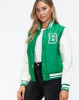 Love Me Now PU Leather Contrast Snap Down Bomber Jacket