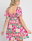 GeeGee Floral Ruff Sleeve Mini Dress