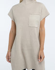 ZENANA Mock Neck Short Sleeve Sweater Dress with Pocket