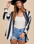 Annie Wear Striped Dropped Shoulder Button Up Shirt