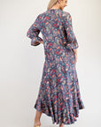 Celeste Full Size Ruffle Hem Paisley Round Neck Dress