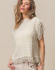 BiBi Layered Pleat Chiffon Edge Cable Knit Top