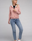 Fuzzy Trim Zip-Up Crop Hoodie