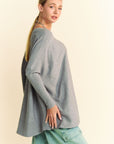 Davi & Dani Round Neck Dropped Shoulder Long Sleeve Knit Top